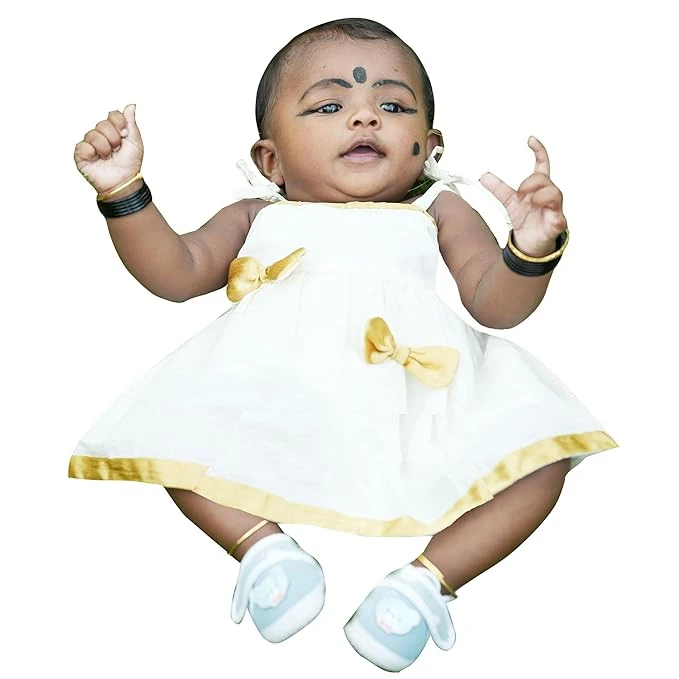 Silstory Traditional Onam Kerala Set Kasavu COTTON FROCKS