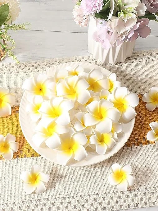TIED RIBBONS 30 Pcs Artificial Flower for Pooja Room Decoration Foam Plumeria Ha