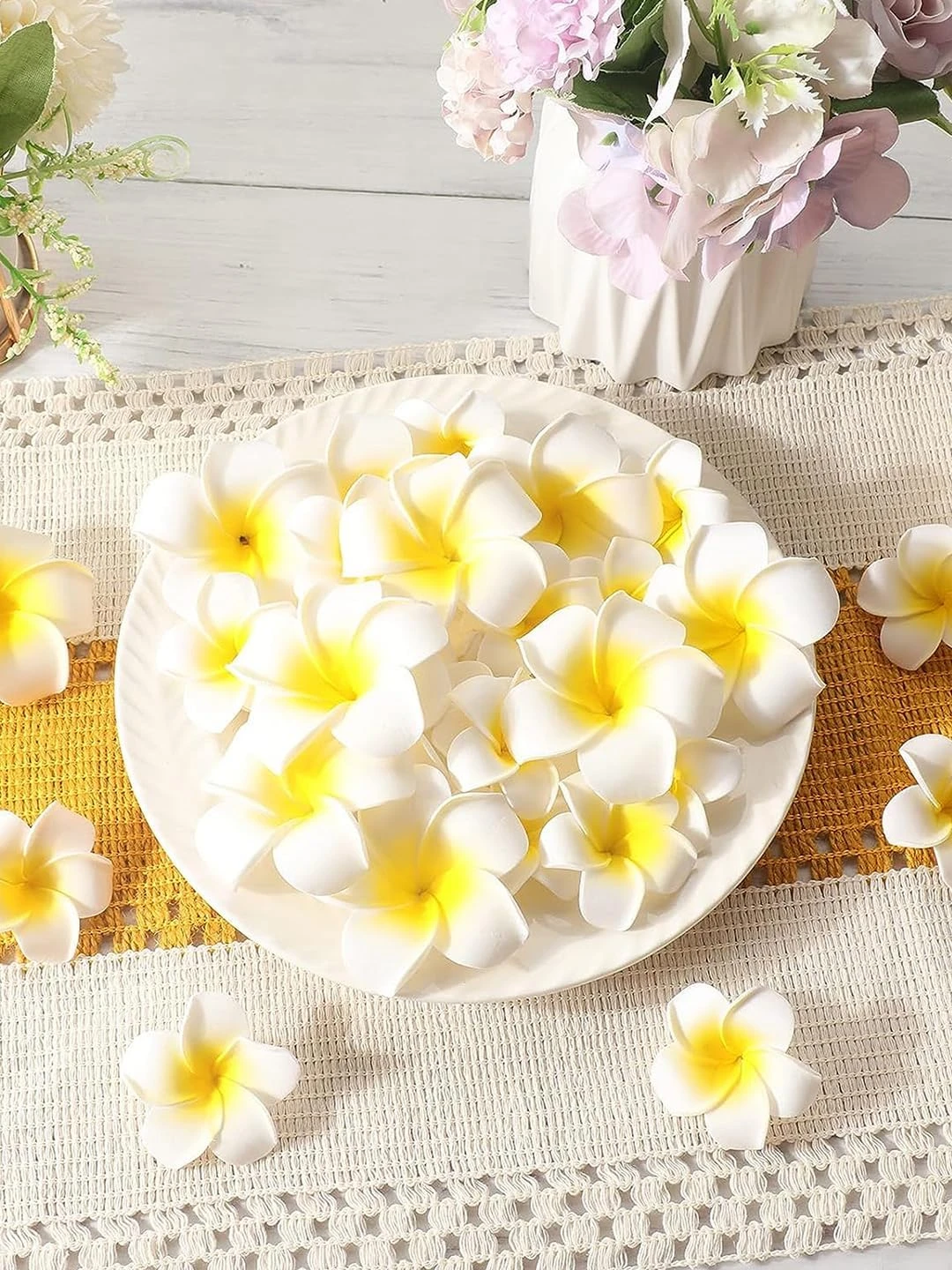 TIED RIBBONS 30 Pcs Artificial Foam Plumeria Hawaii Flowers Frangipani Beach Flo