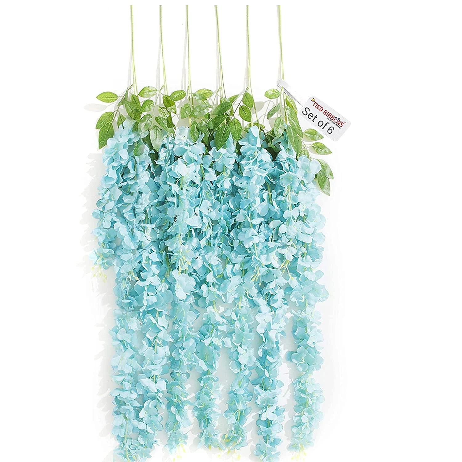 TIED RIBBONS Set of 6 Silk Wisteria Artificial Flowers Hanging Strings Vines Gar