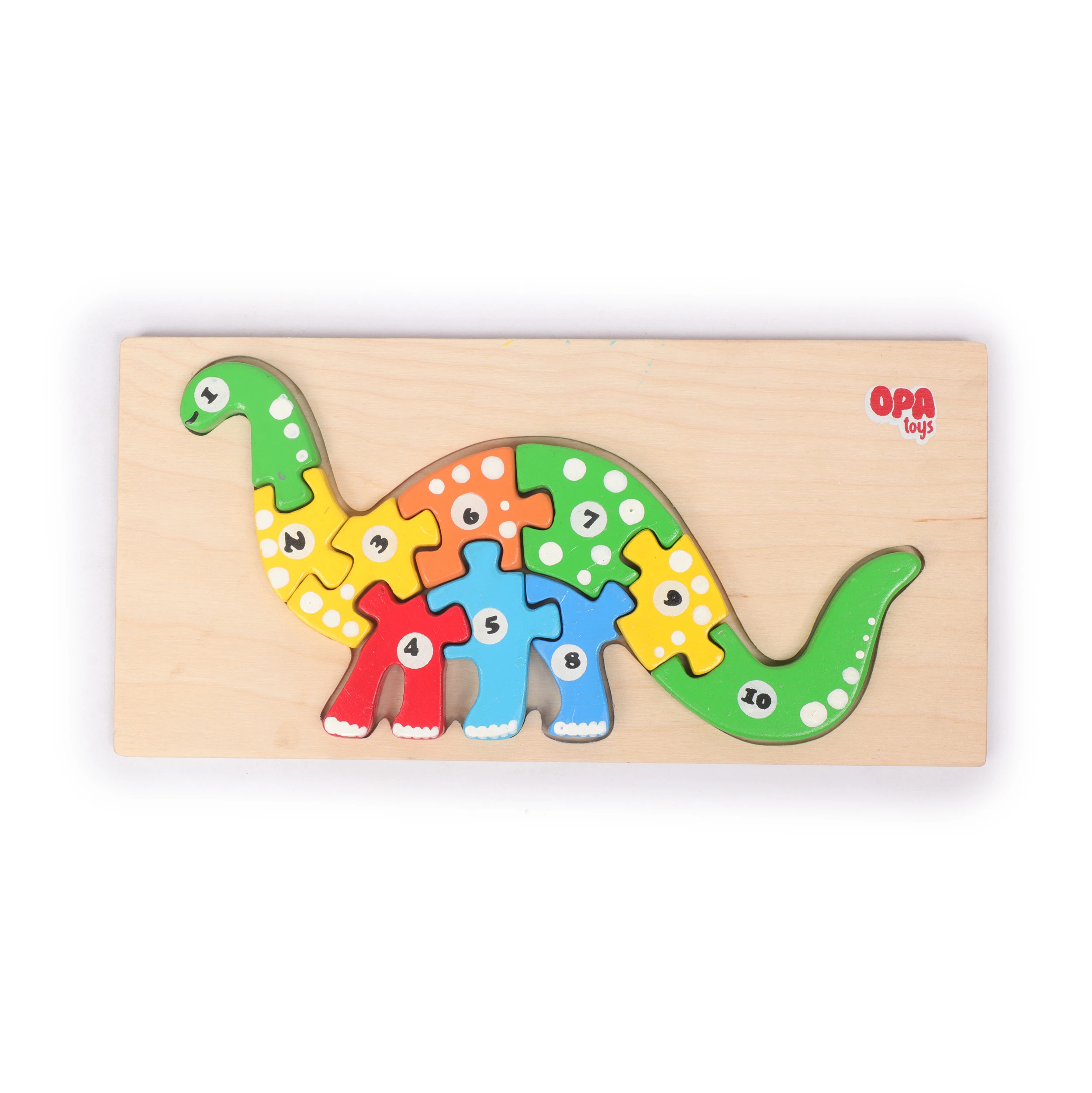 OpaToys Montessori Wooden 3D Dinosaur Puzzle | 10-Piece Animal Jigsaw Learning T