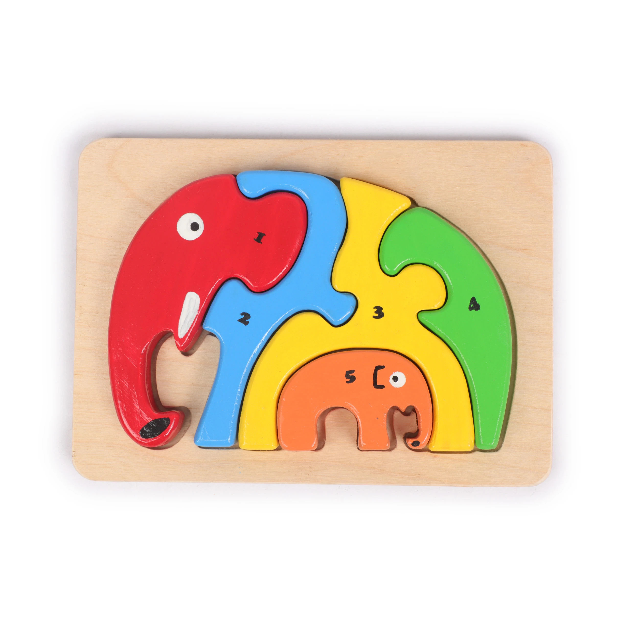 Montessori Wooden 3D Elephant Puzzle for Toddlers | 5-Piece Animal Jigsaw Learni