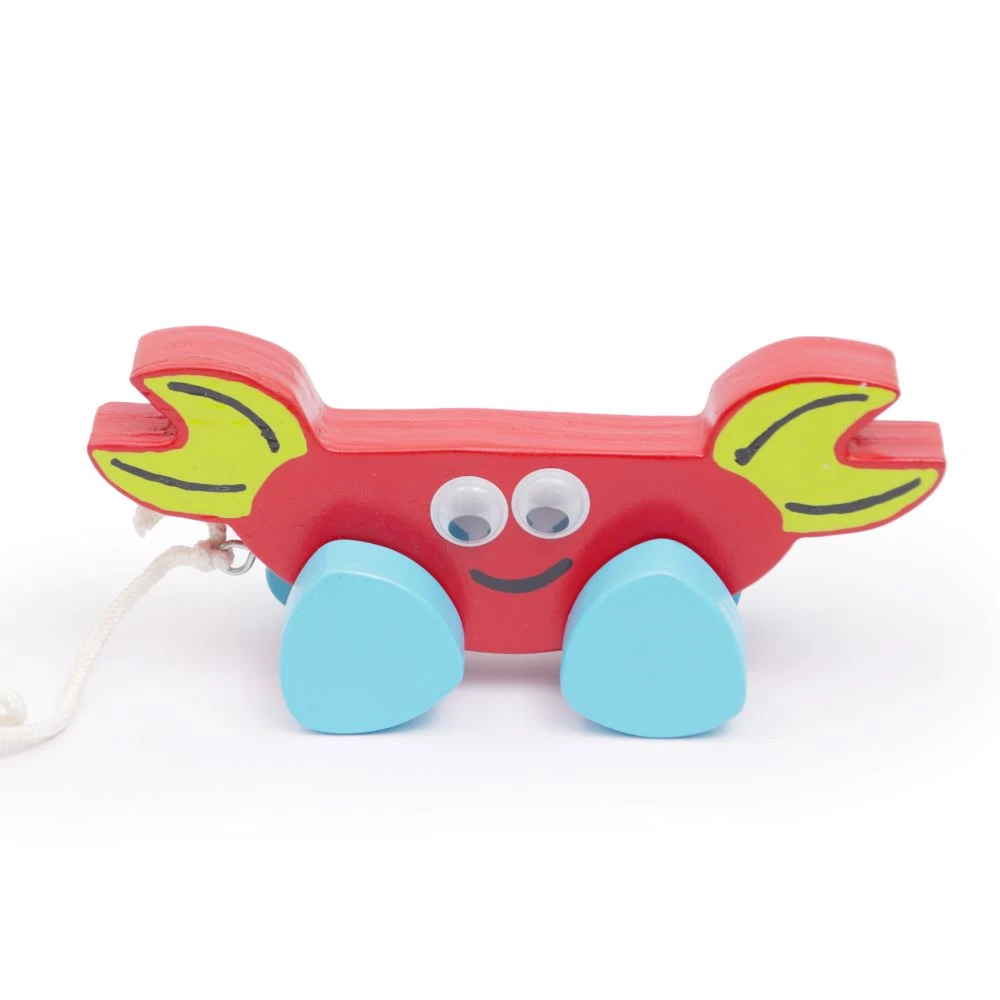 Opa Toys Wooden Pull & Push Along Toy – Sea Animal Crab (Red) – Large Size, Eco-