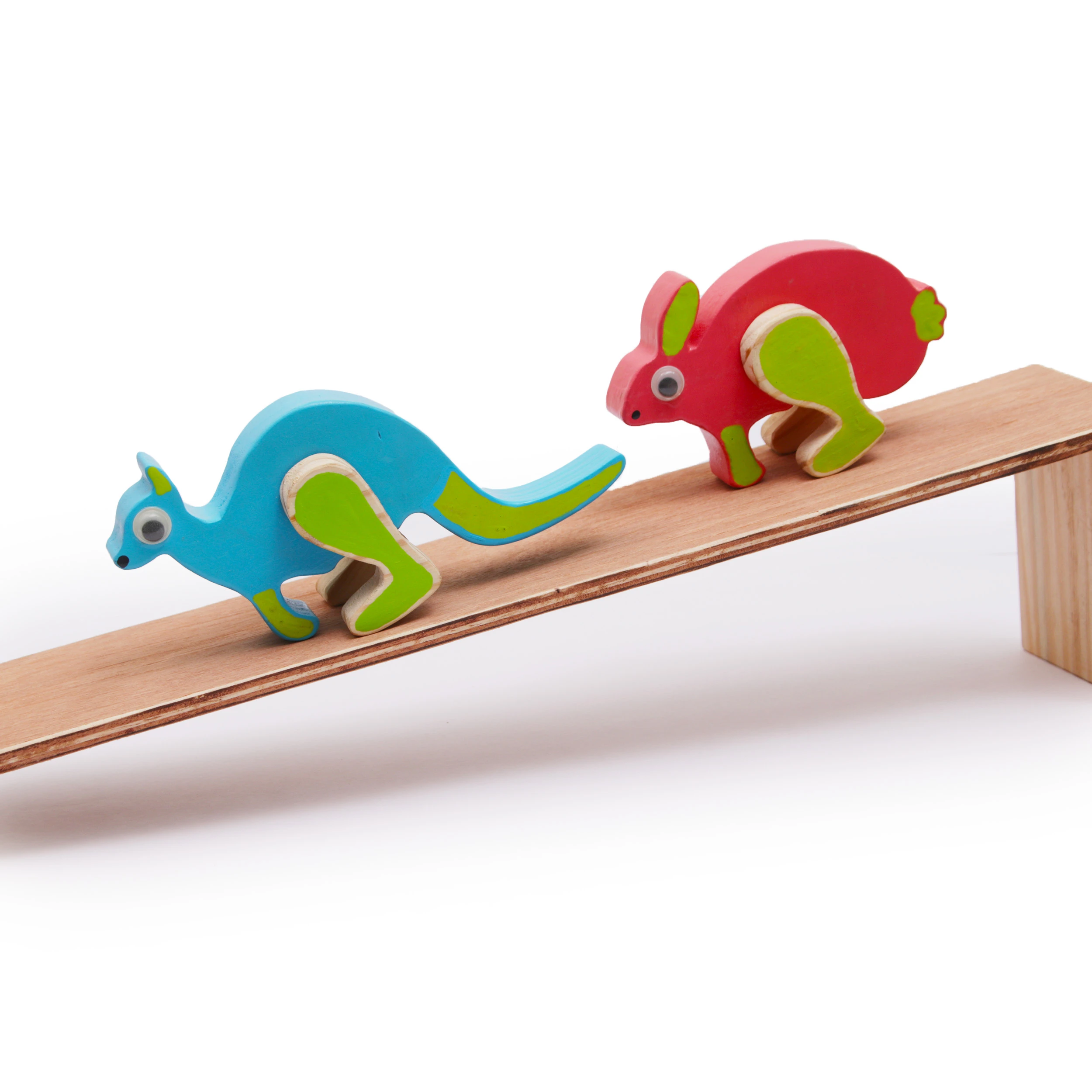 Opa Toys Wooden Ramp Walking Toys – Kangaroo & Rabbit with Ramp and Support (4 P