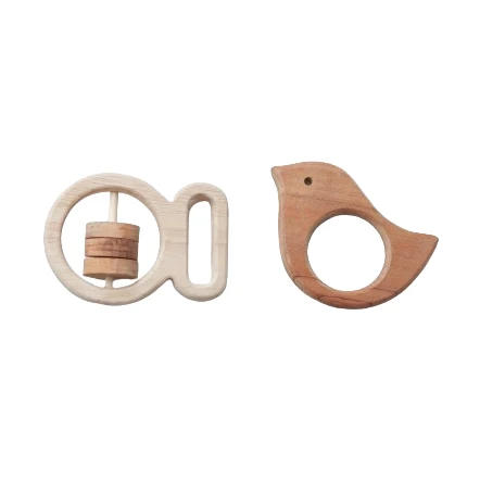 Opa Toys Wooden Parrot Teether & Grasping Rattle for Babies – 2 Pieces