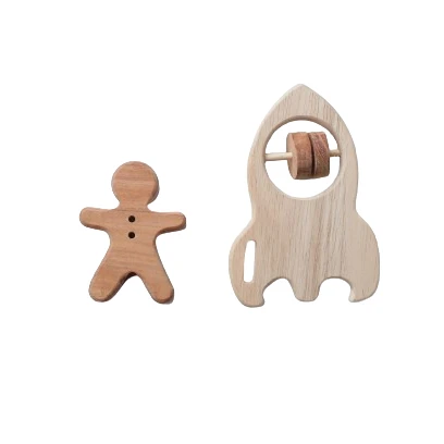 Opa Toys Wooden Human Teether & Rocket Rattle for Babies – 2 Pieces