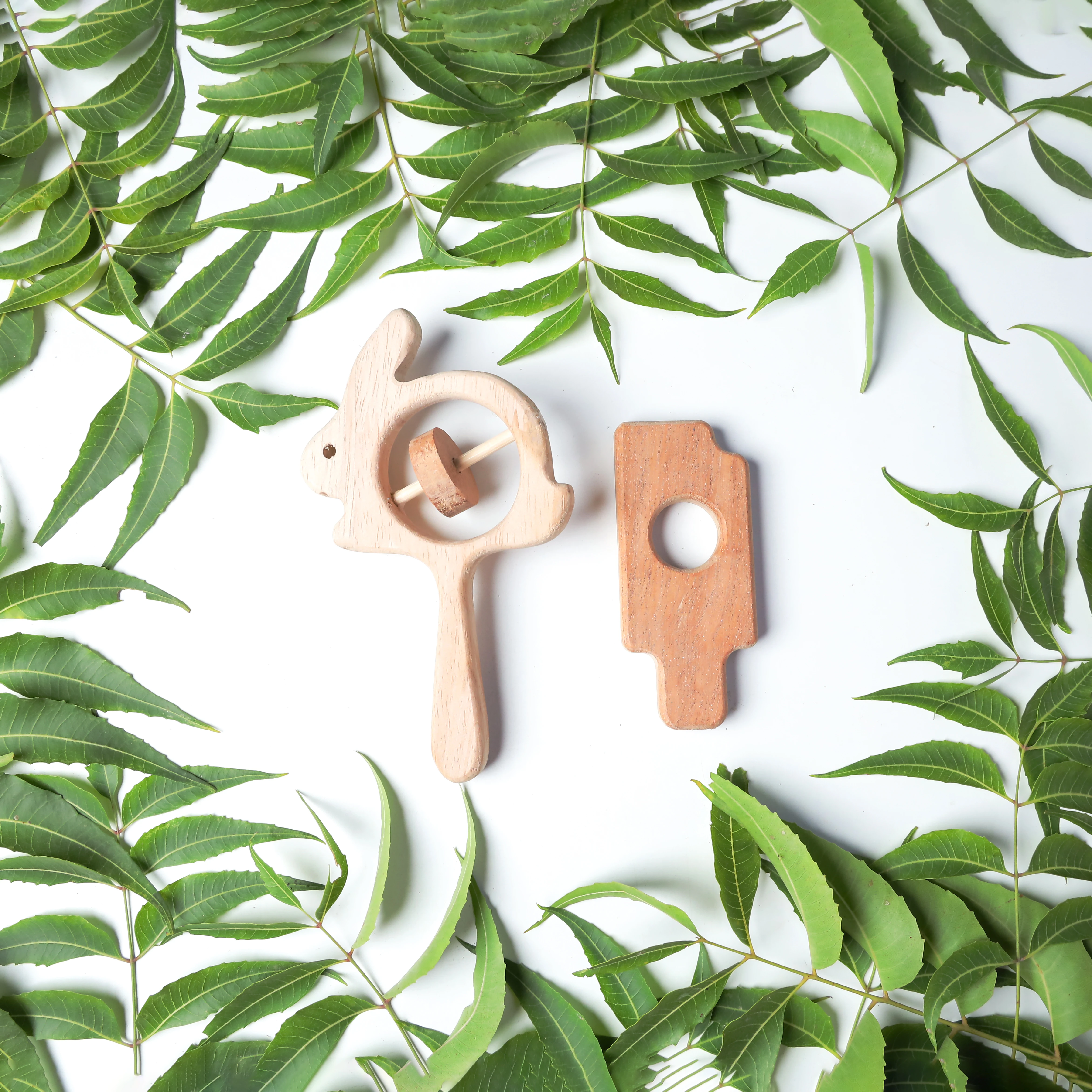 Opa Toys Wooden Ice Cream Teether & Rabbit Rattle for Babies – 2 Pieces