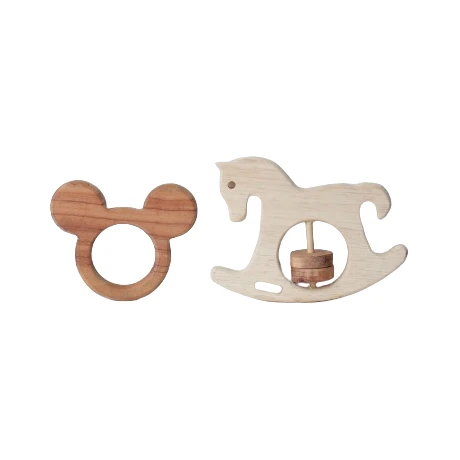 Opa Toys Wooden Mickey Mouse Teether & Unicorn Rattle for Babies – 2 Pieces