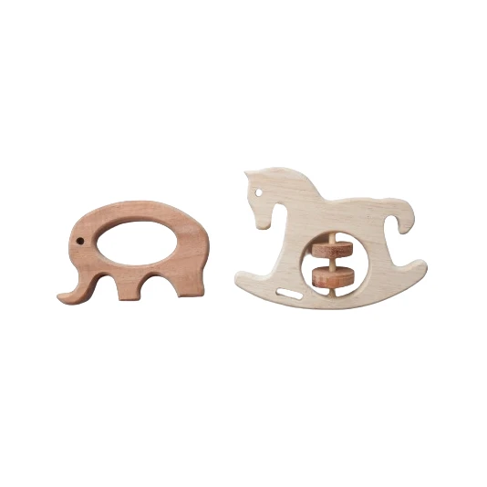 Opa Toys Wooden Elephant Teether & Unicorn Rattle for Babies – 2 Pieces