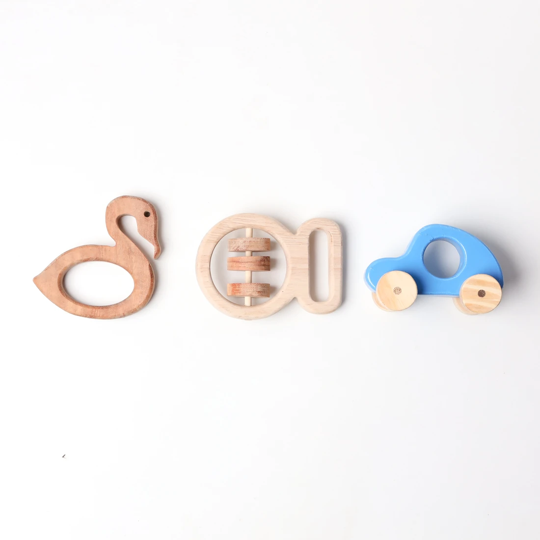 Opa Toys Wooden Crane Teether, Grasping Rattle & Racing Blue Car Toy for Babies 