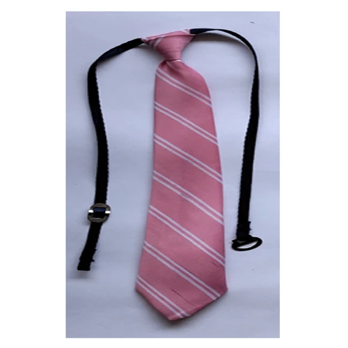 School Tie Pink & White Double lined Striped Necktie Medium Size for Students