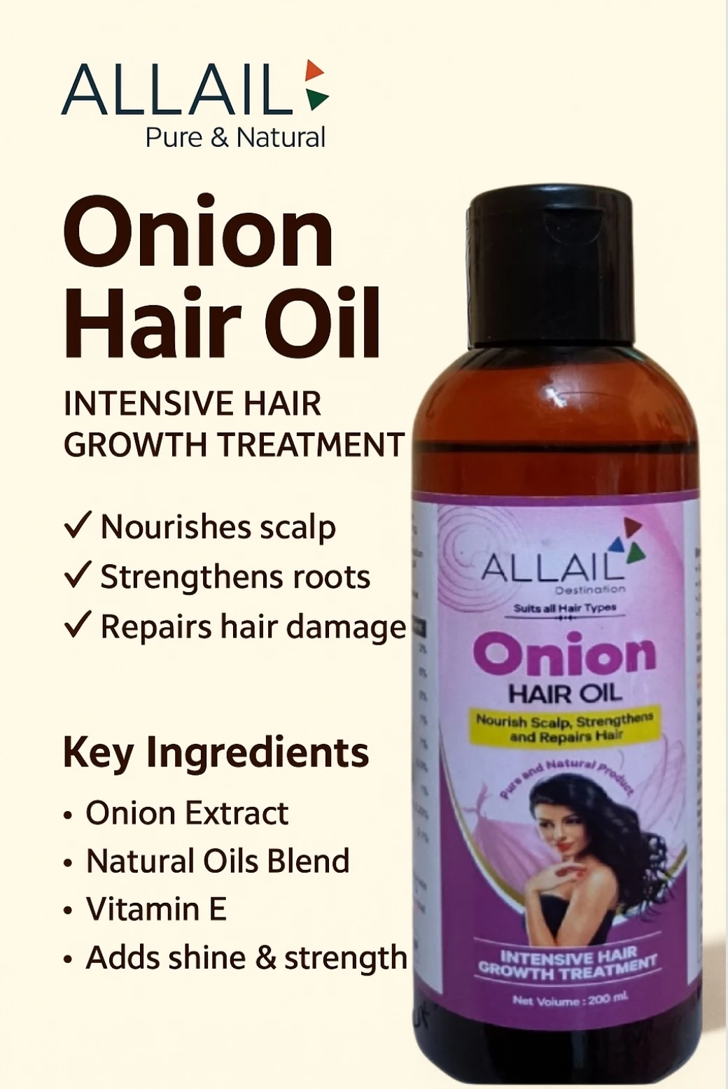 ALLAIL Onion Hair Oil for Nourishing Scalp, Strengthening and Repairing Hair 200