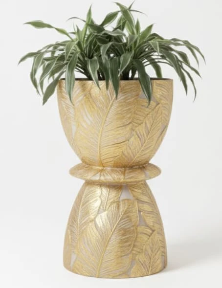 ALLAIL DESTINATION Decorative Plant Pot,  Gold Leaf Pattern, Hourglass Shape, Mo