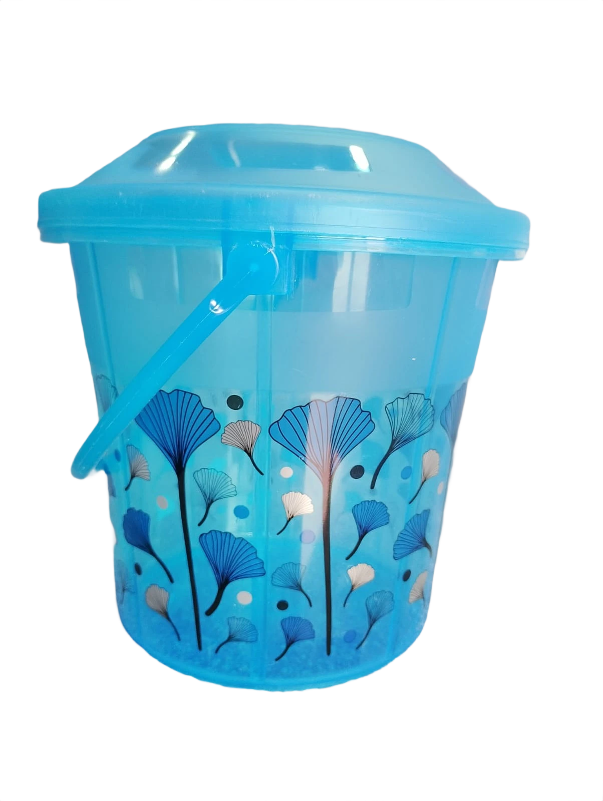 Floral Print Plastic Storage Bucket with Lid & Carry Handle (3L) – Blue