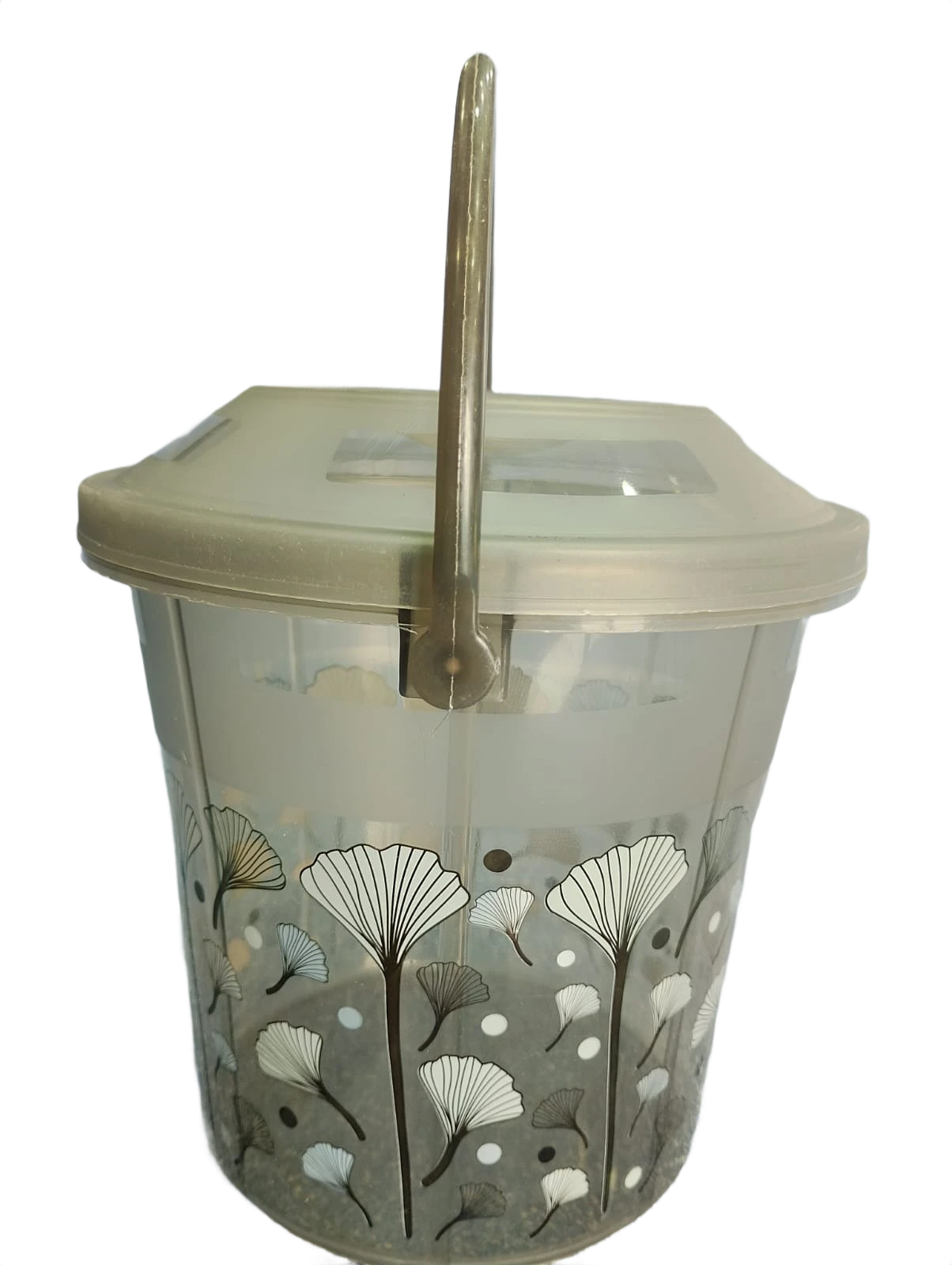 Floral Print Plastic Storage Bucket with Lid & Carry Handle (3L) – Black