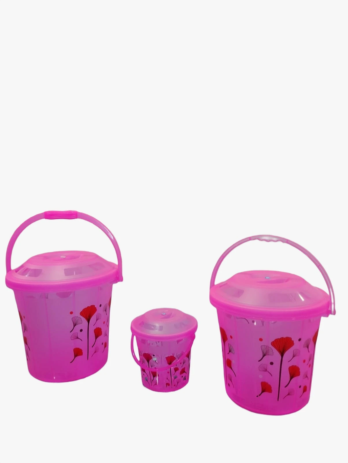 Combo of 3 Plastic Container Buckets - Pink 17 L, 13 L & 3 L