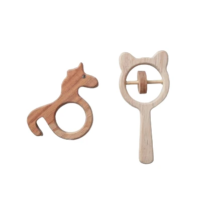 Opa Toys Wooden Unicorn Teether & Bear Rattle for Babies – 2 Pieces