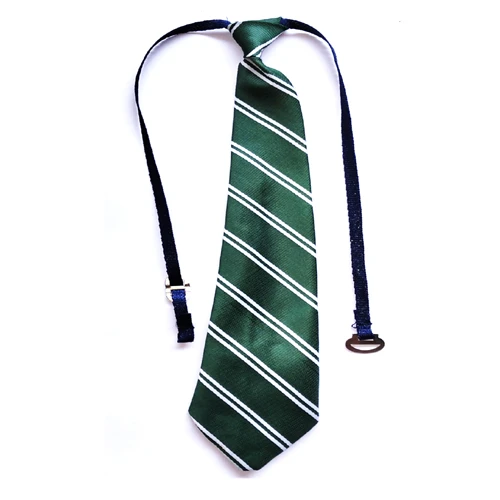 School Tie Green & White Double lined Striped Necktie Medium Size for Students