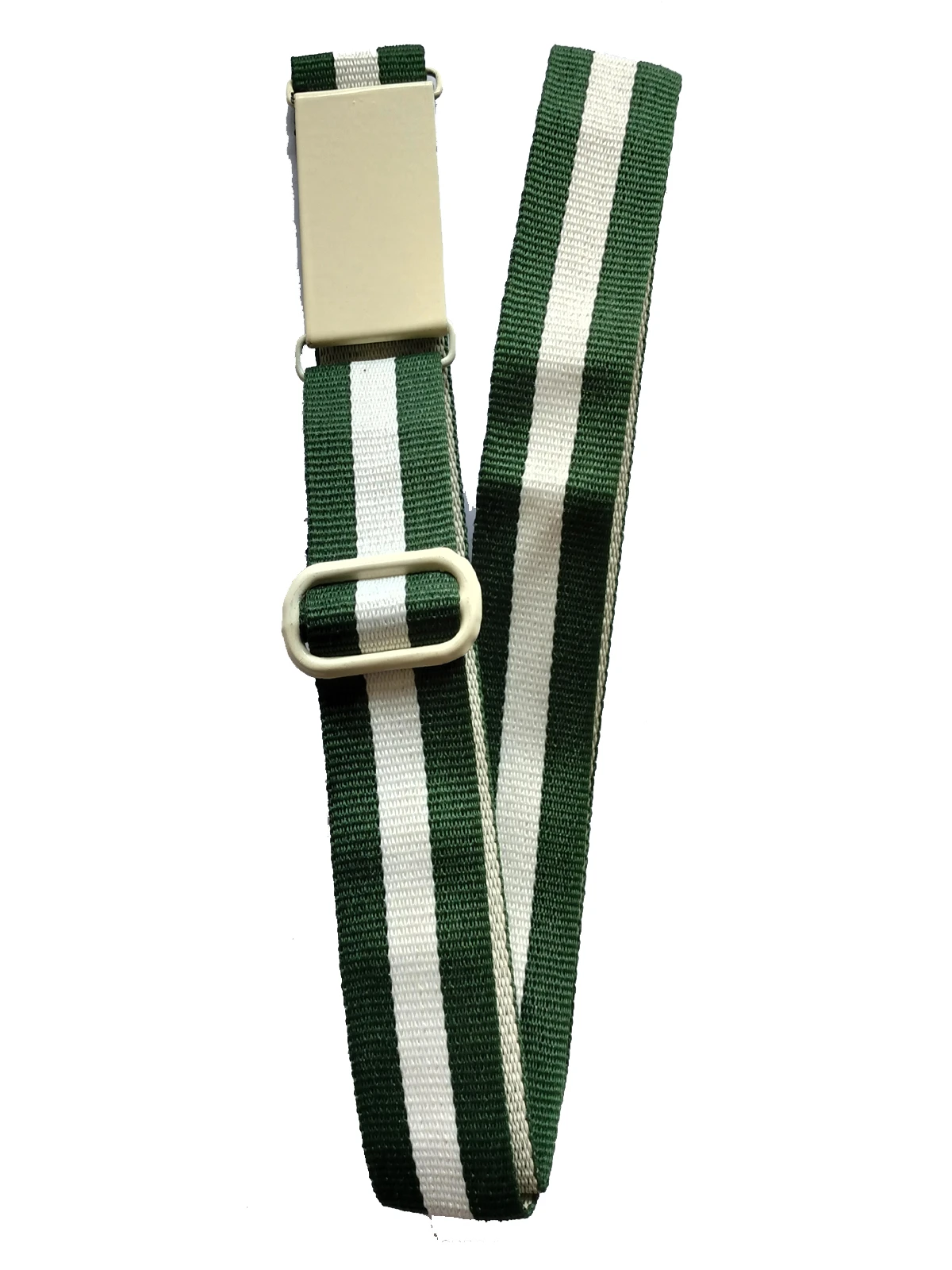 School Belt Green & White Plain Golden Buckle & Equal Striped Belt Adjustable Fr
