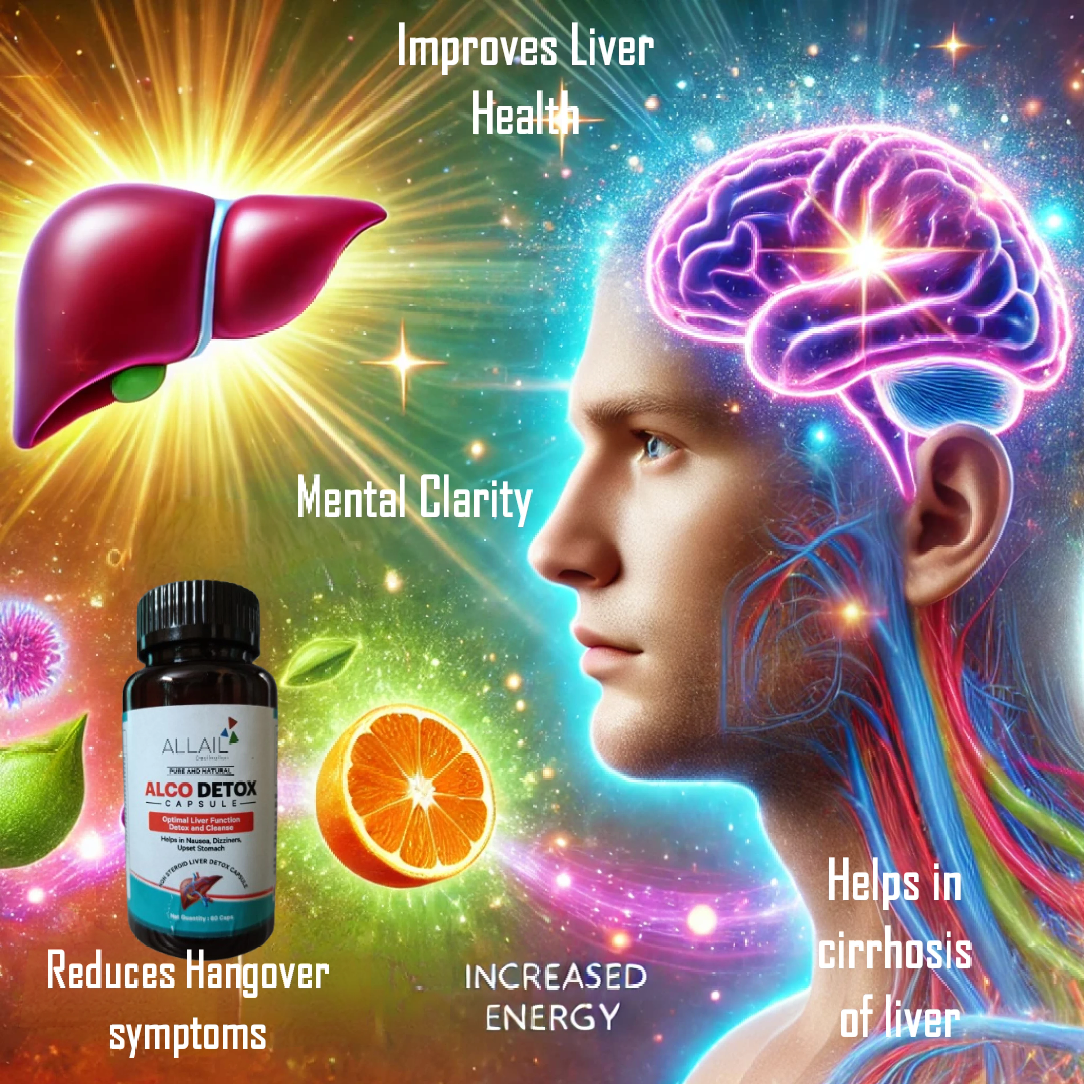 ALLAIL Alco Detox Capsules, 60 Caps, Optimal Liver Function, Detox and Cleanse.