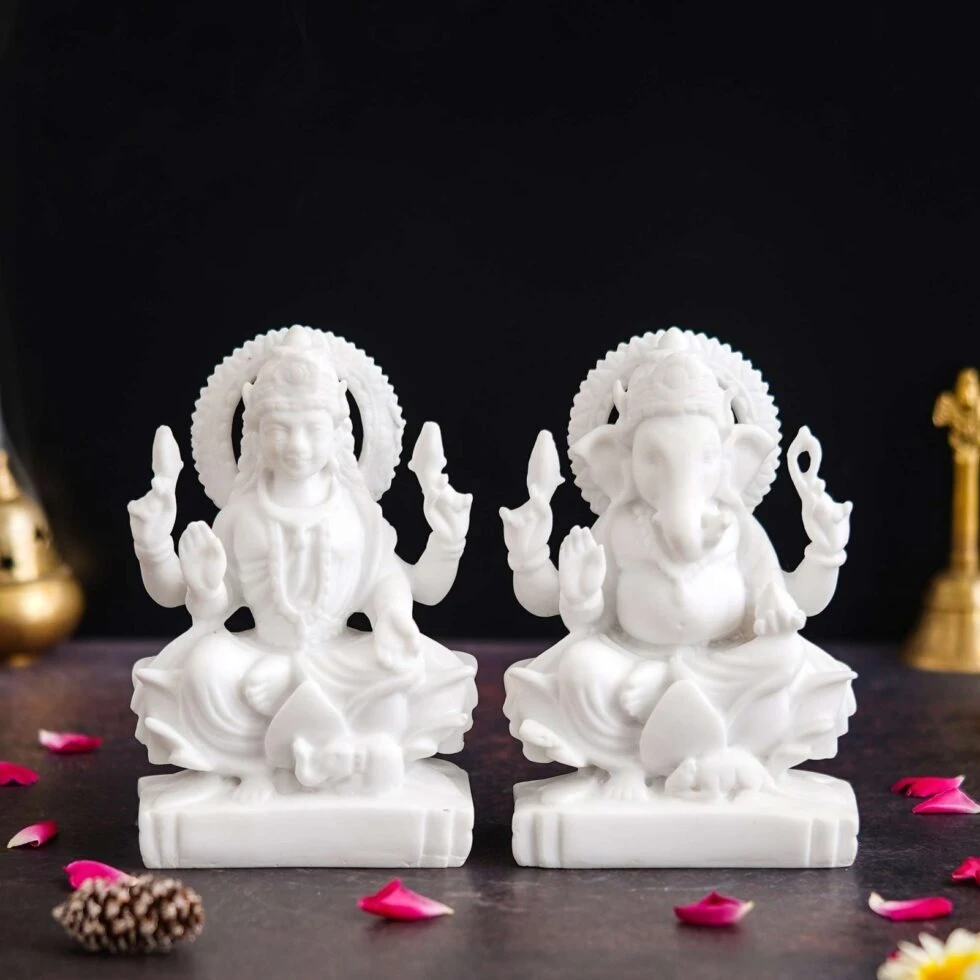 2 piece White Marble Laxmi Ganesha Idol Set