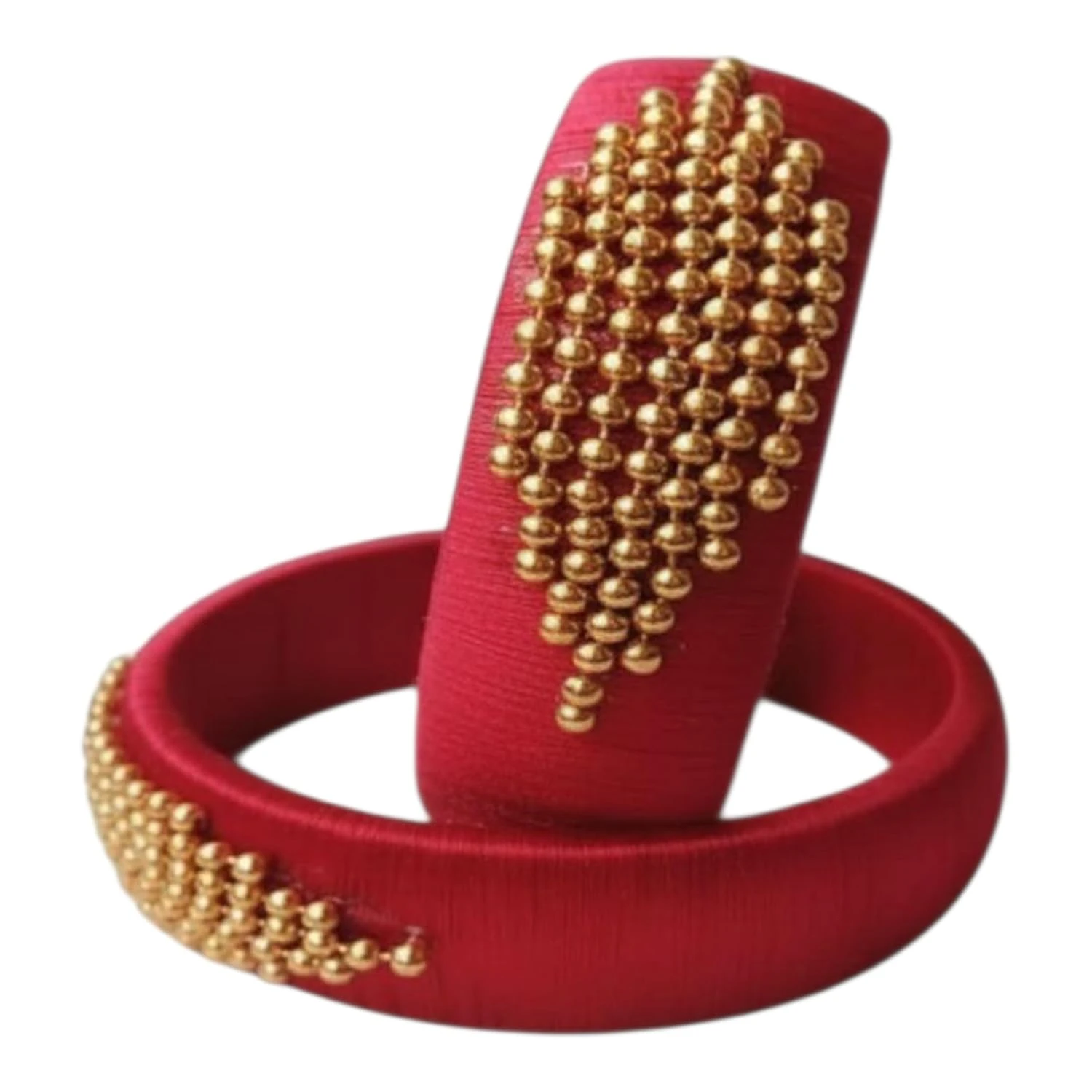 Traditional Red Silk Thread Bangles with Gold Beaded Design Wear Accessories, Se