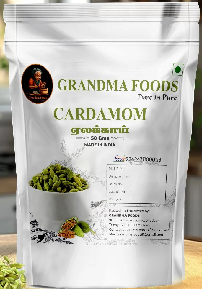 CARDAMOM (WHOLE) SUPERIOR QUALITY FROM TAMILNADU KOLLIHILLS 50 Grams PACKED