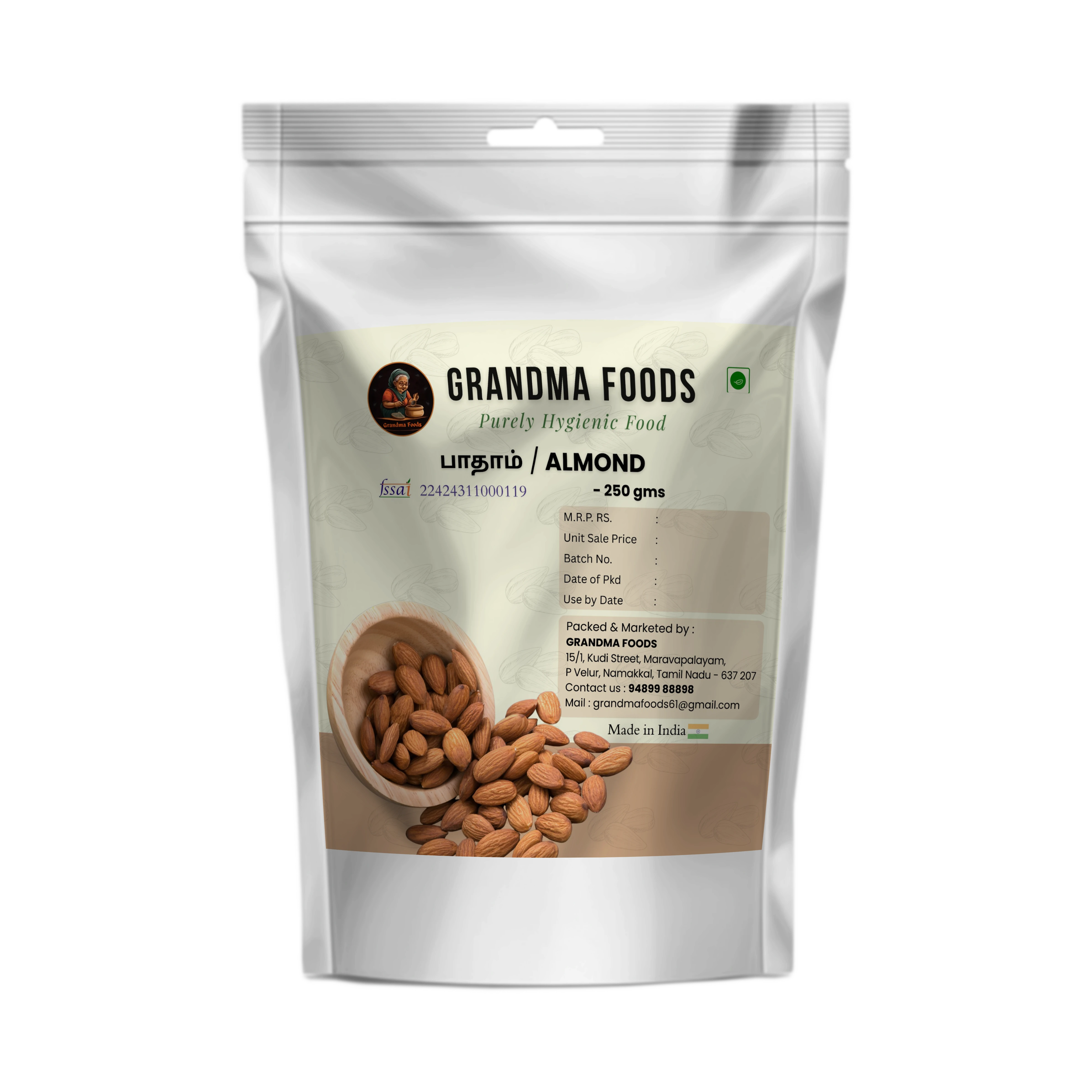 Badam (Almond) 250g PACKED STAND UP ZIP POUCH