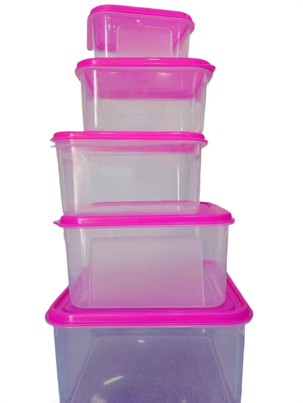 Plastic  Container - 500 ml, 600 ml, 1200 ml, 2000 ml, 3250 ml (Pack of 5, Pink)