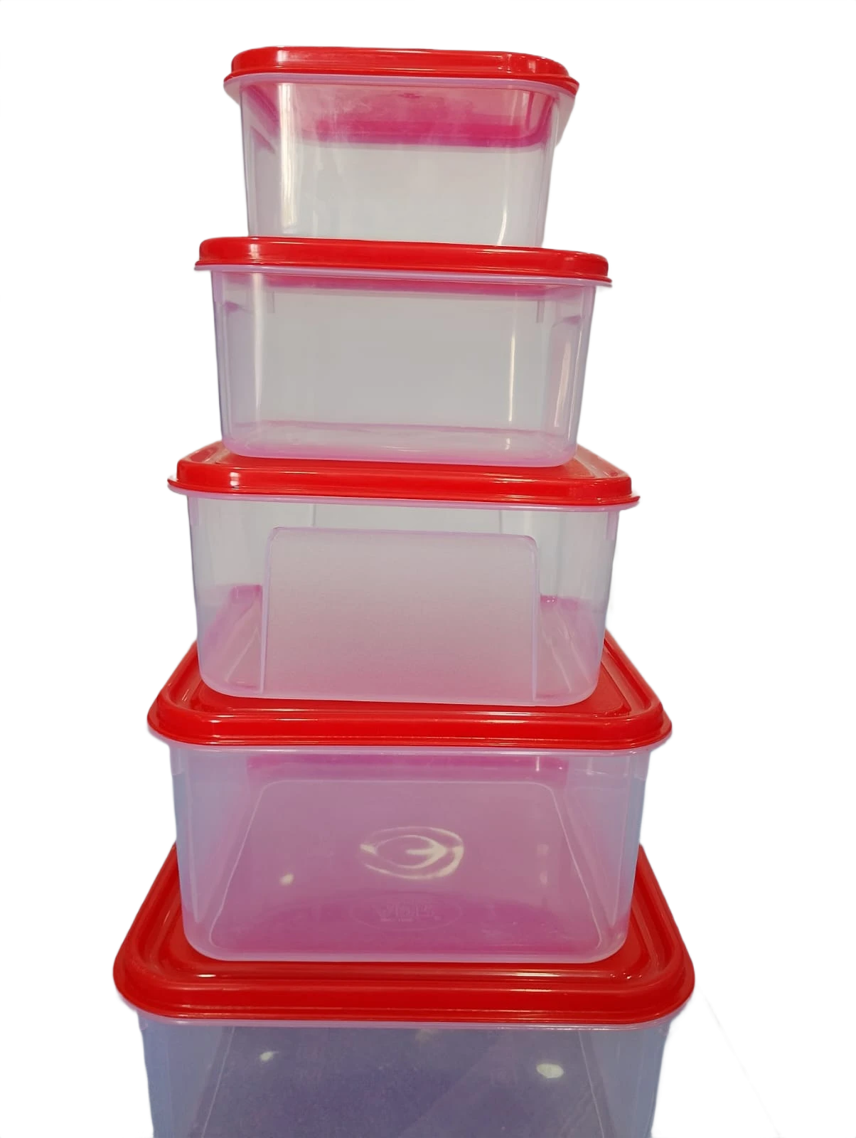 Plastic Container - 500 ml, 600 ml, 1200 ml, 2000 ml, 3250 ml (Pack of 5, Red)