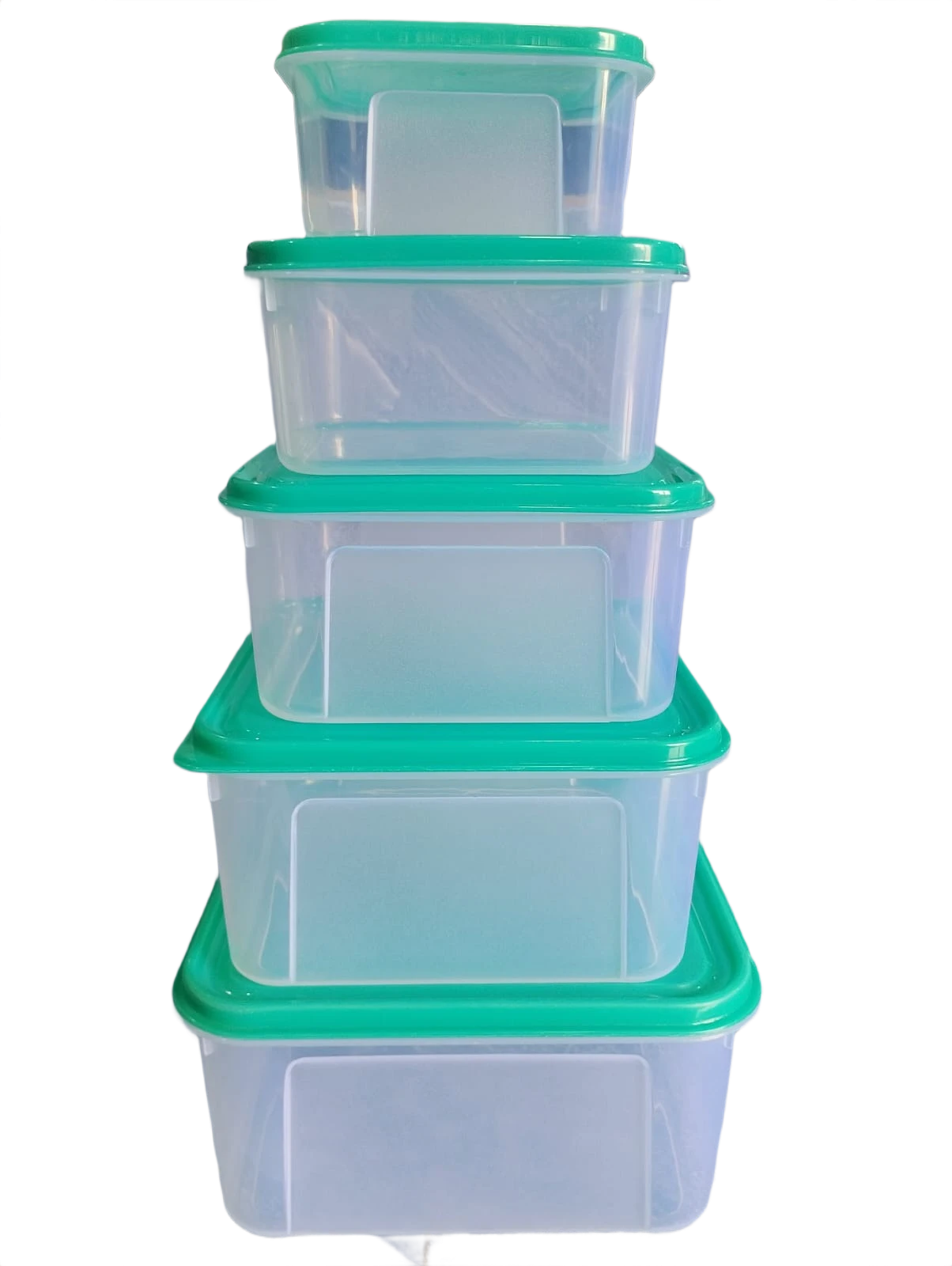 Plastic Container - 500 ml, 600 ml, 1200 ml, 2000 ml, 3250 ml (Pack of 5, Green)