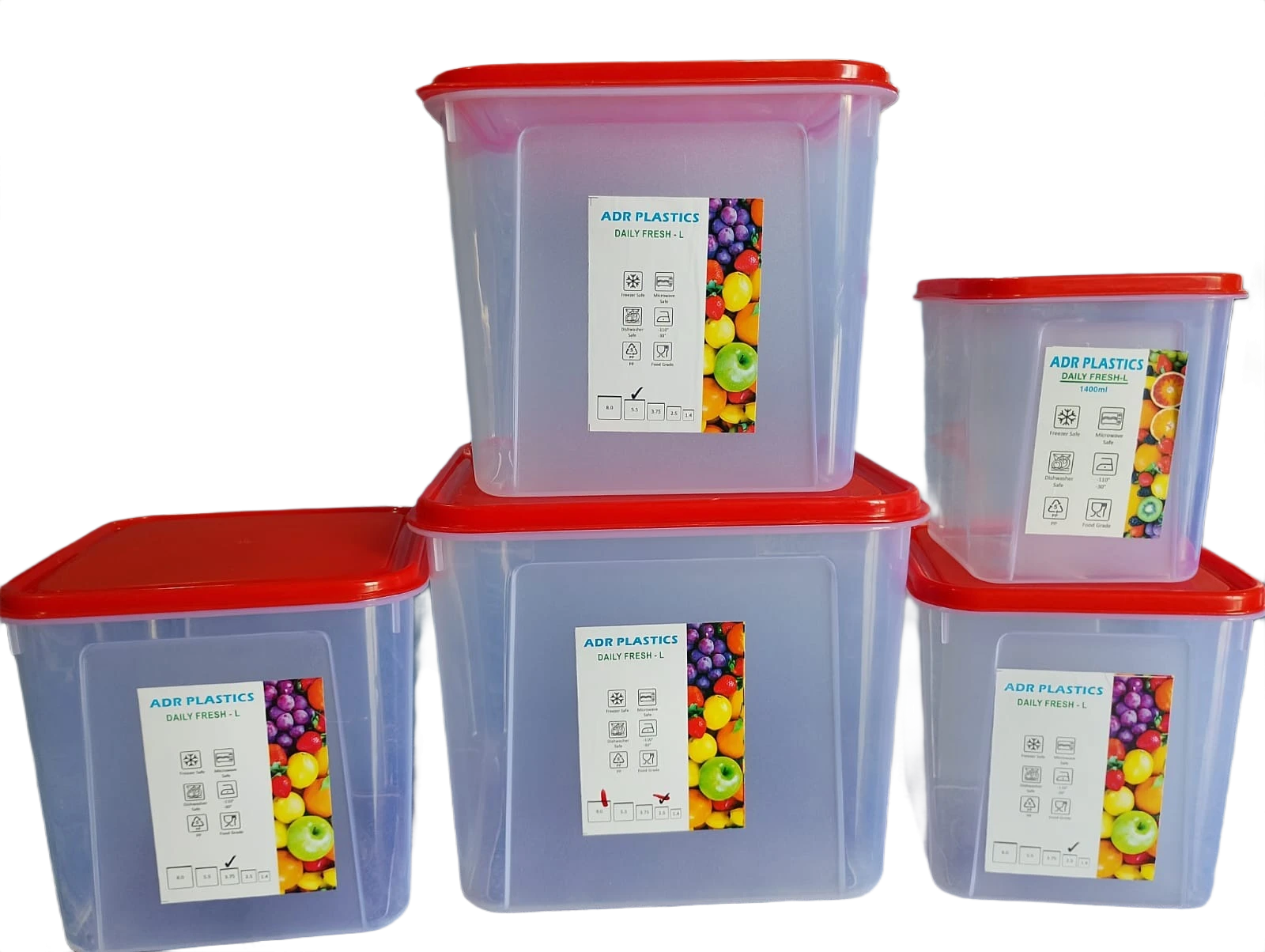 Daily Fresh-L Plastic Storage Containers Set (Red ) – 1400 ml, 2500 ml, 3750 ml,