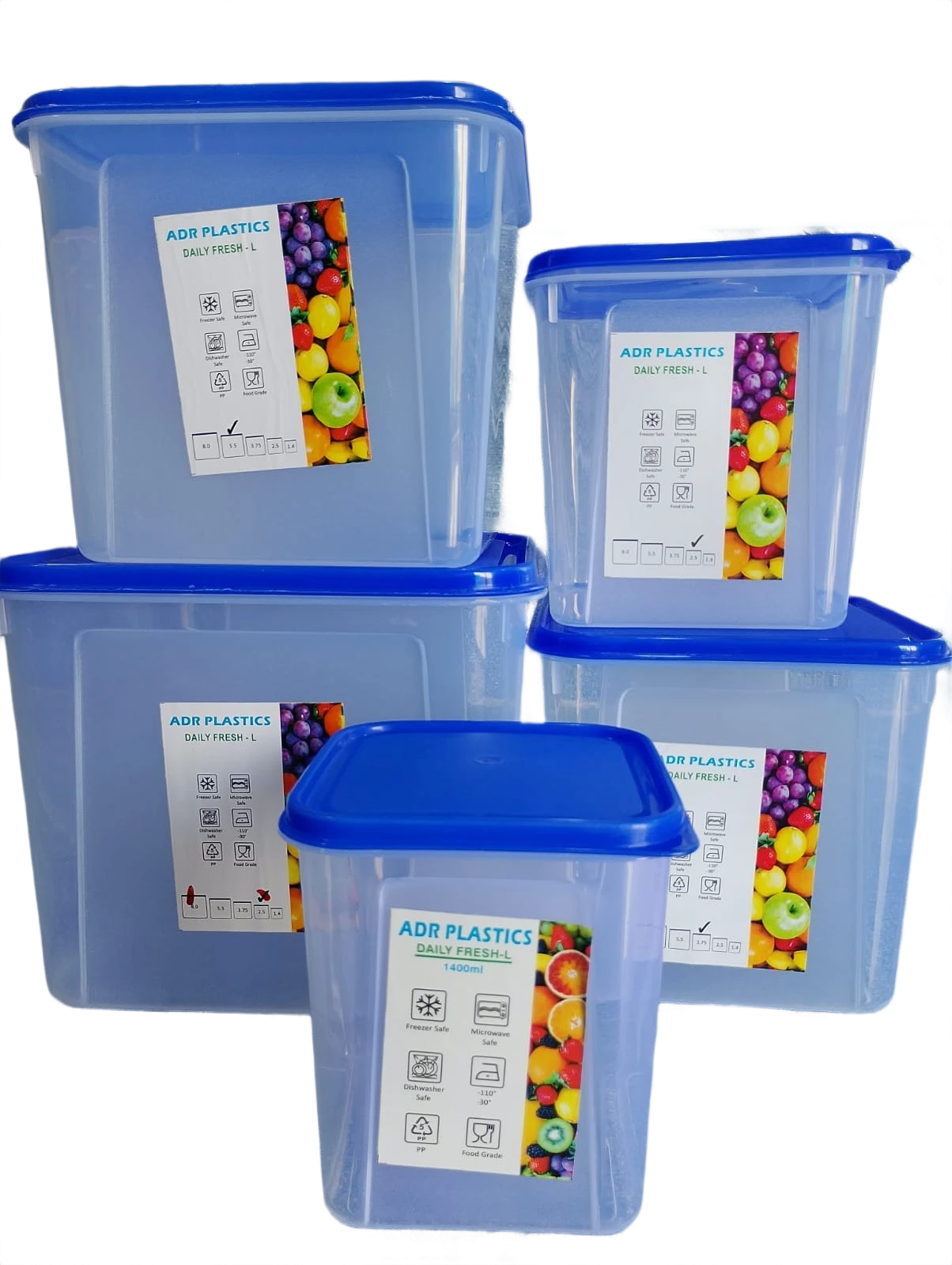 Daily Fresh-L Plastic Storage Containers Set (Blue) – 1400 ml, 2500 ml, 3750 ml,