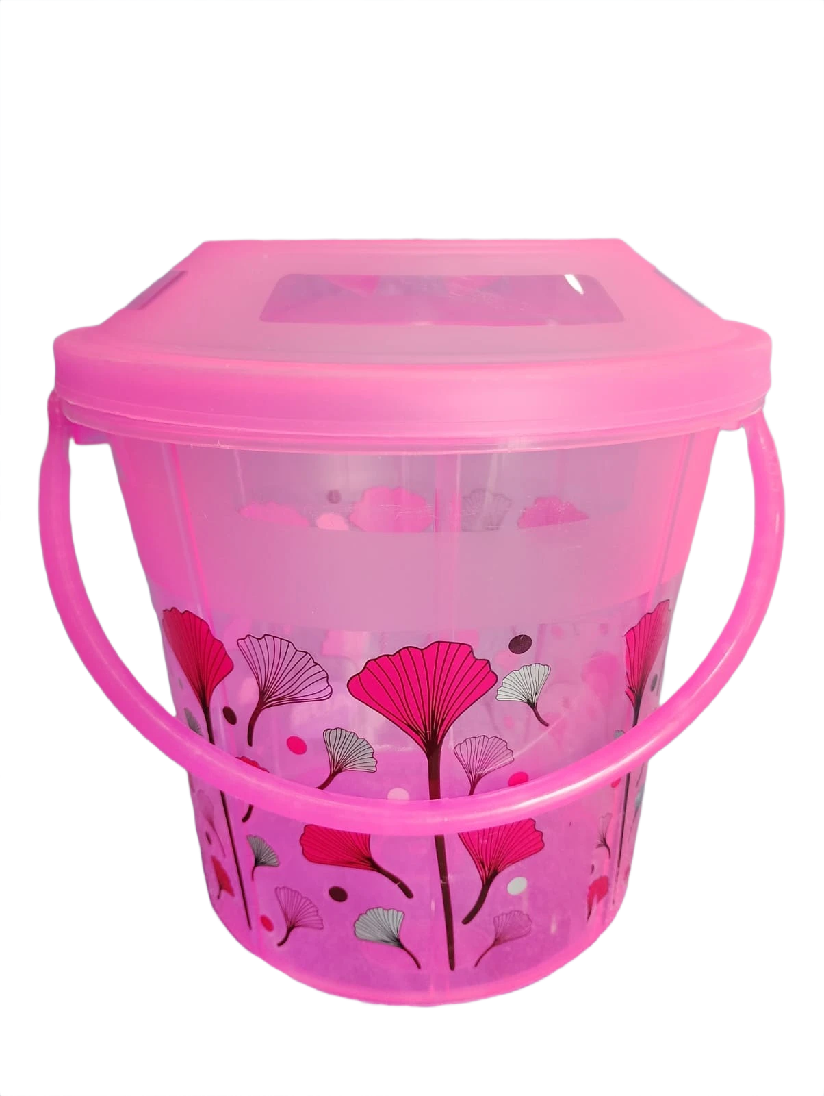 Plastic Storage Bucket with Lid & Handle (3L)– Pink Floral Design