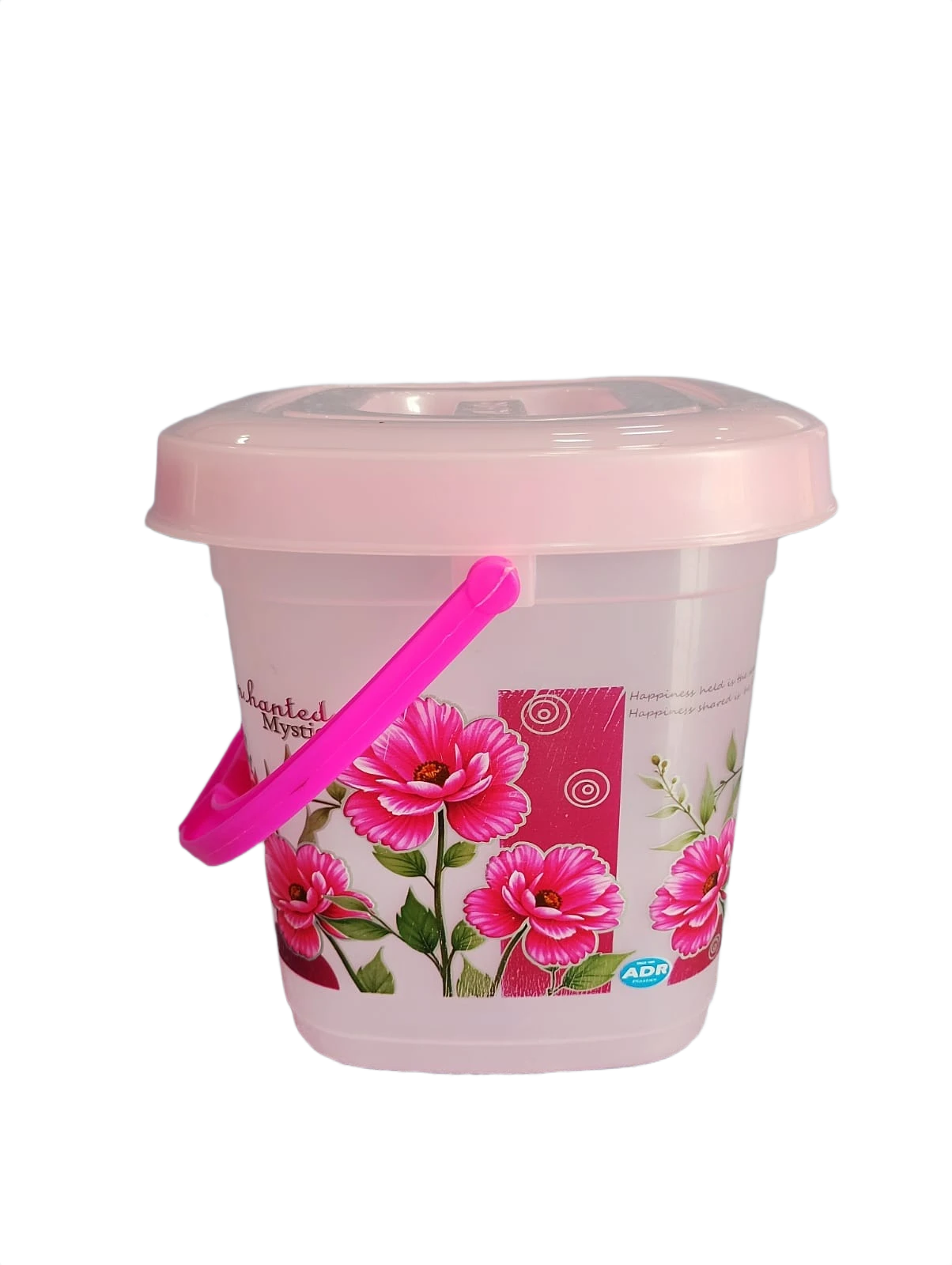 Pink Printed Plastic Storage Bucket with Lid and Handle-3l