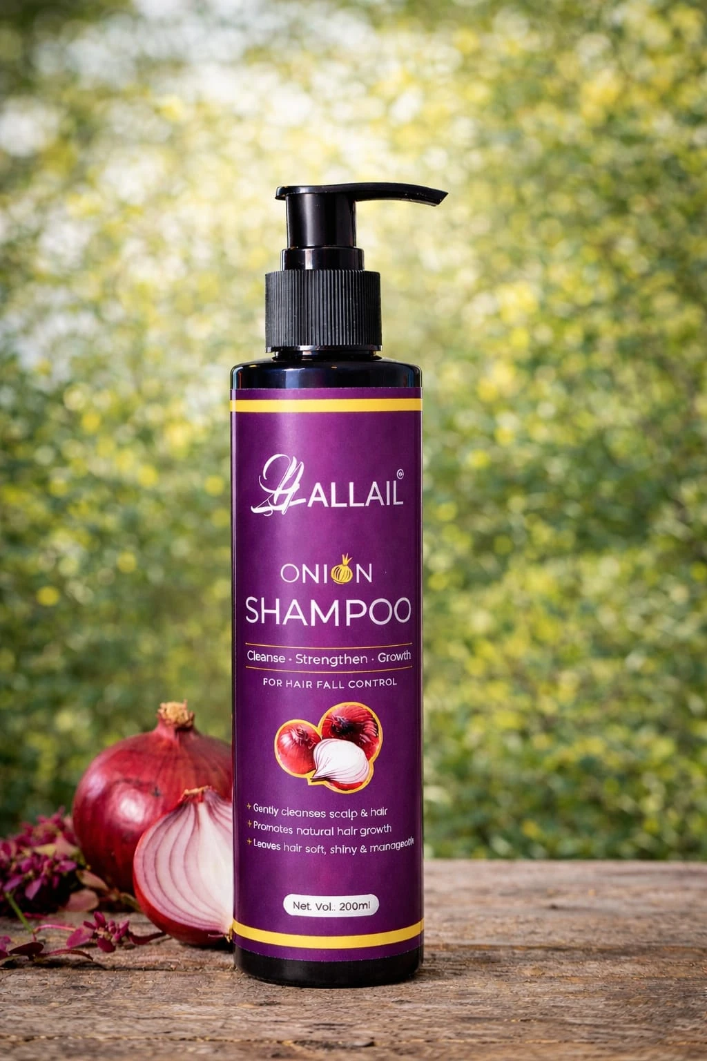 Allail Onion Shampoo for Hair Fall Control, Cleanse Strengthen Growth, 200ml