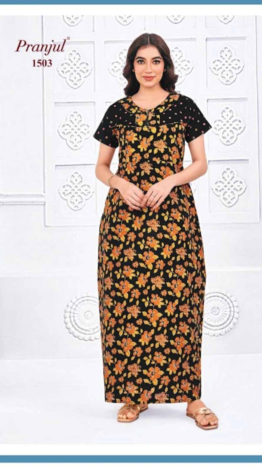 Pranjul Cotton Nighty for Women - Black