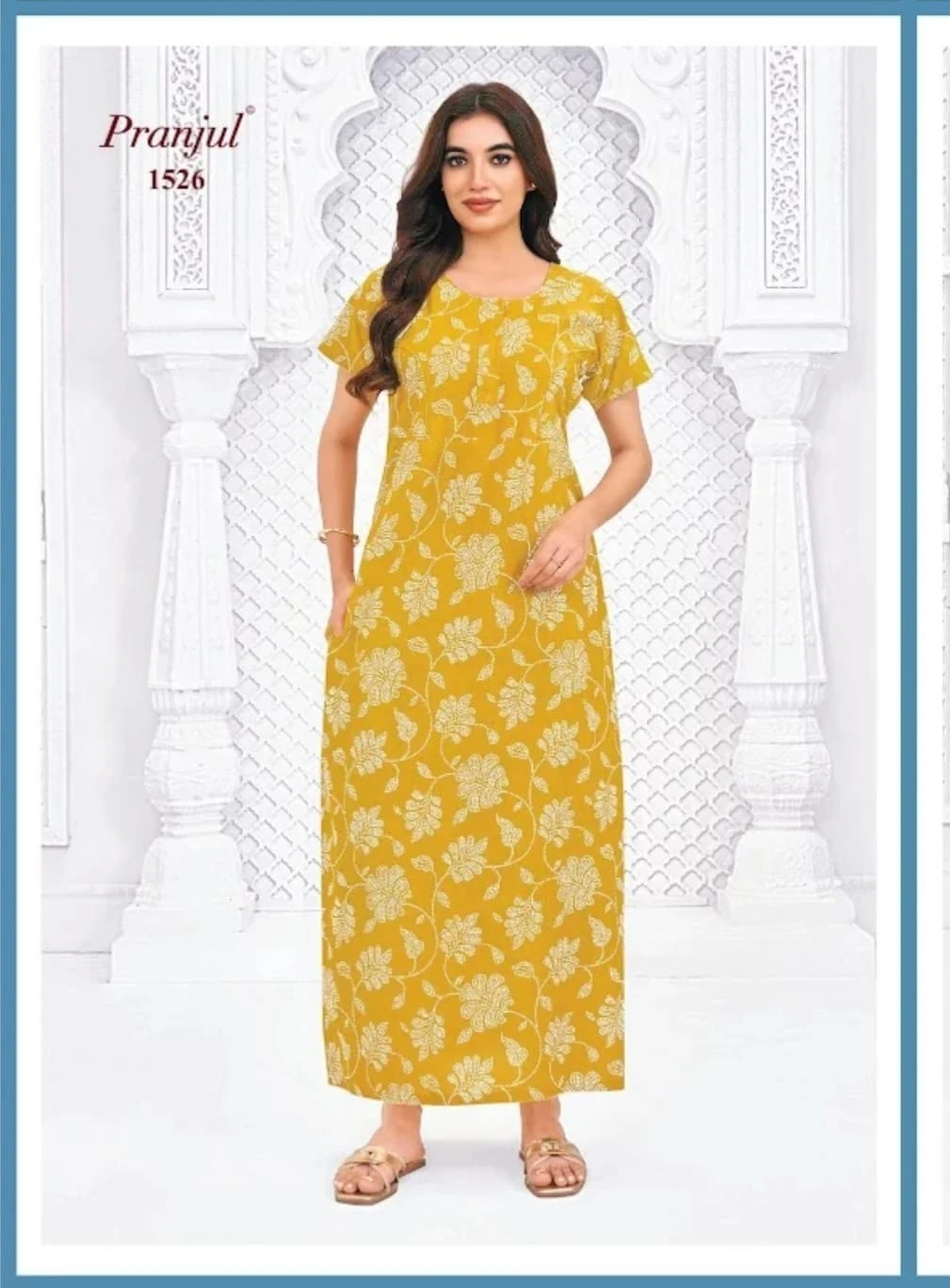 Pranjul Cotton Nighty for Women - Yellow (3XL)