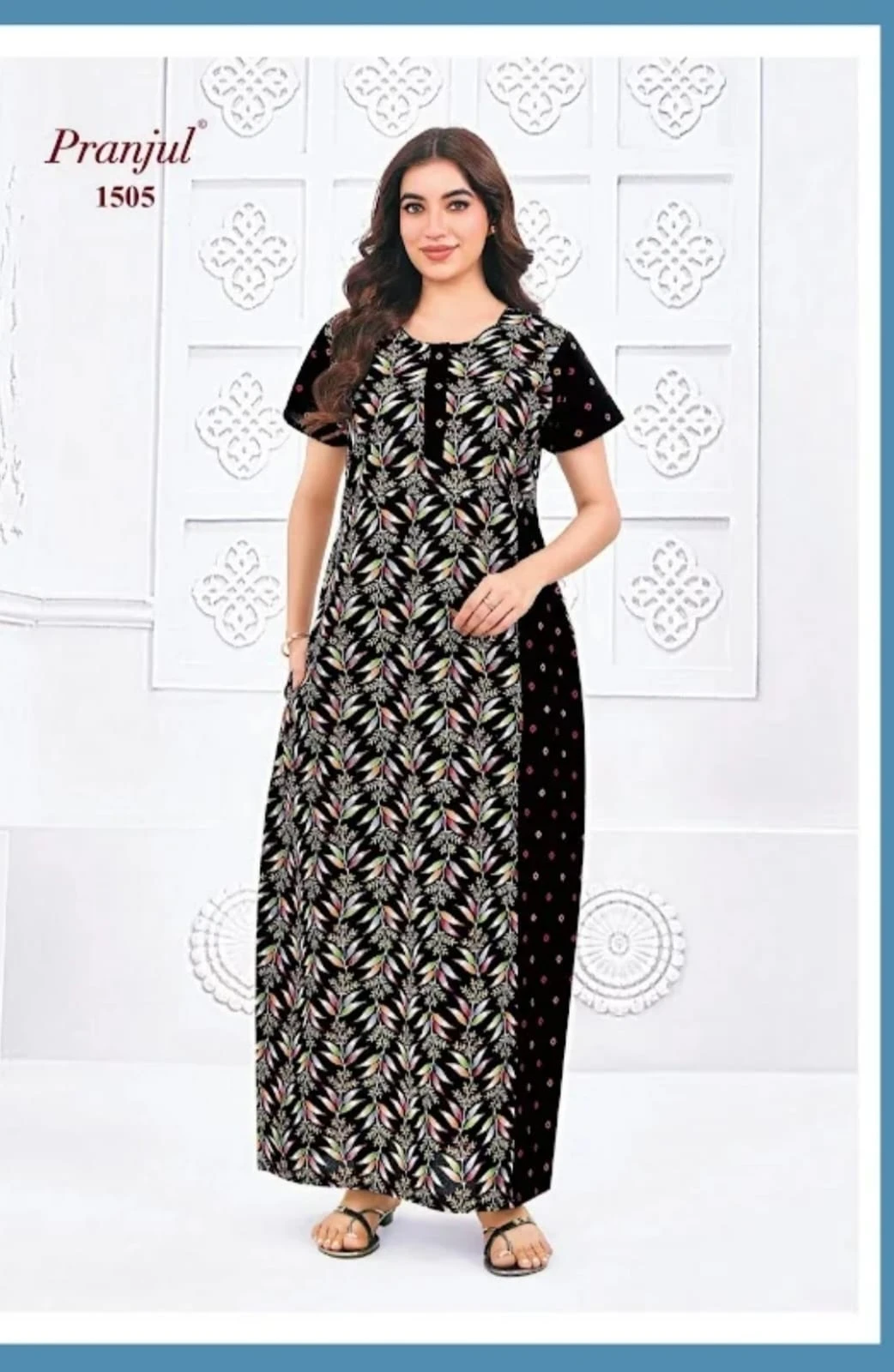 Pranjul Cotton Nighty for Women - Black
