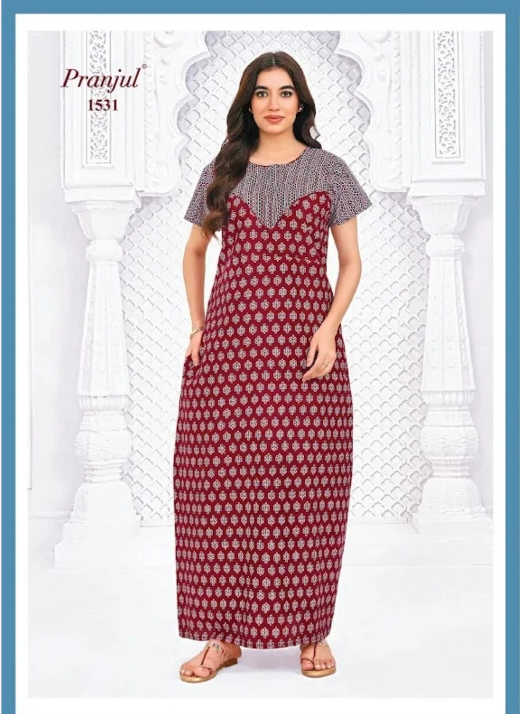 Pranjul Cotton Nighty for Women - Brown